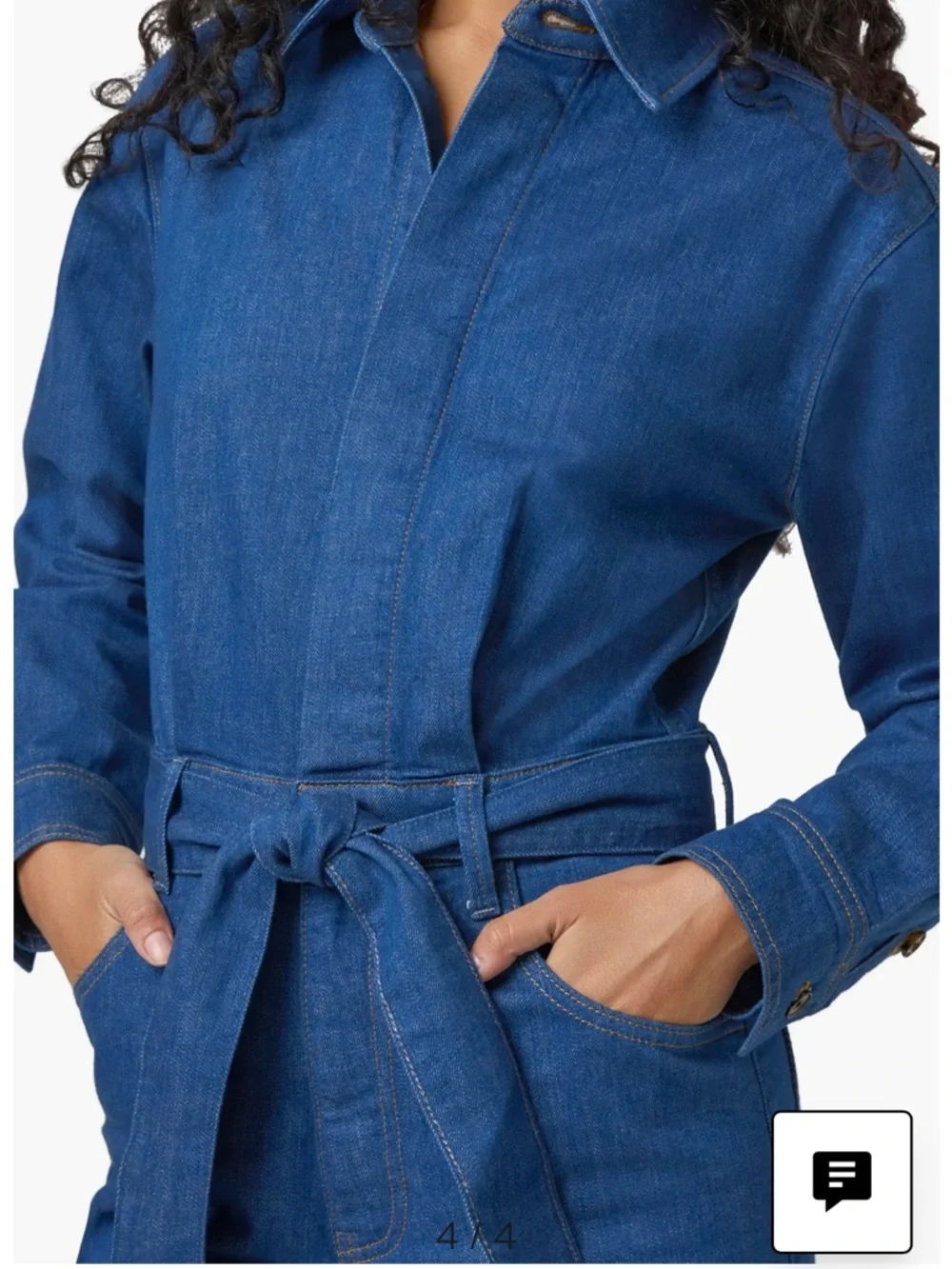 PAIGE Cameron Tie Waist Long Sleeve Wide Leg Denim Jumpsuit
